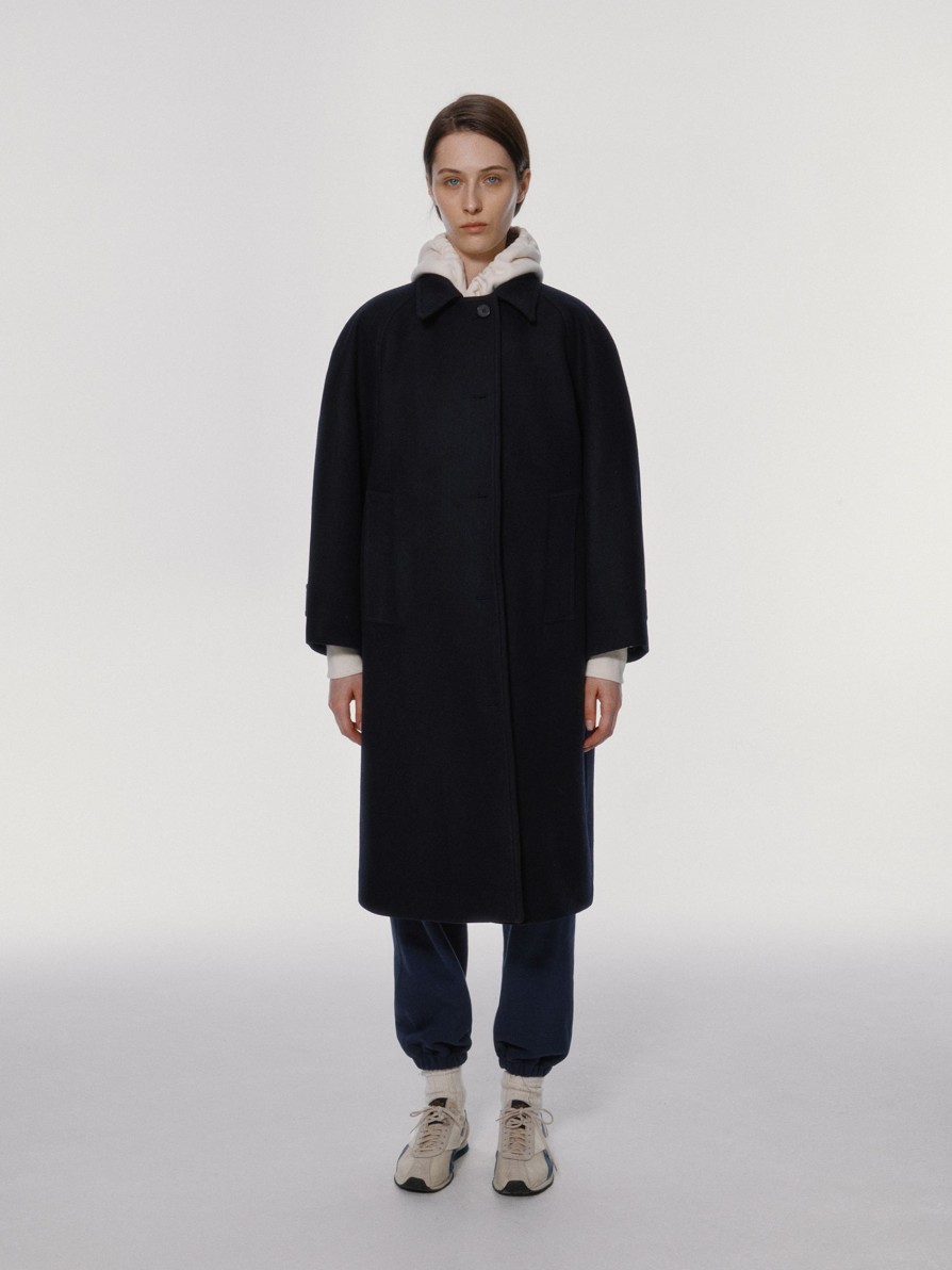 Essentials Nothing written | Wool Balmacaan Coat (Dark Navy)