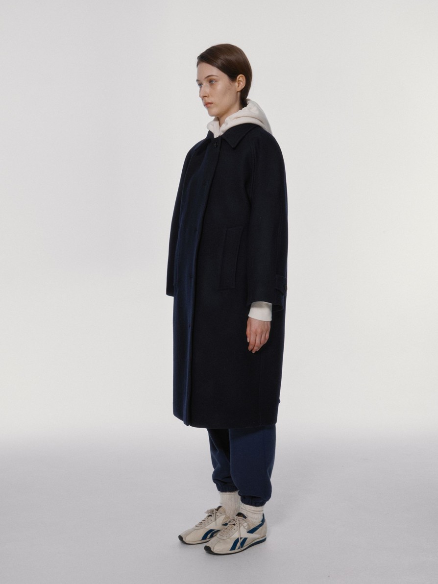 Essentials Nothing written | Wool Balmacaan Coat (Dark Navy)