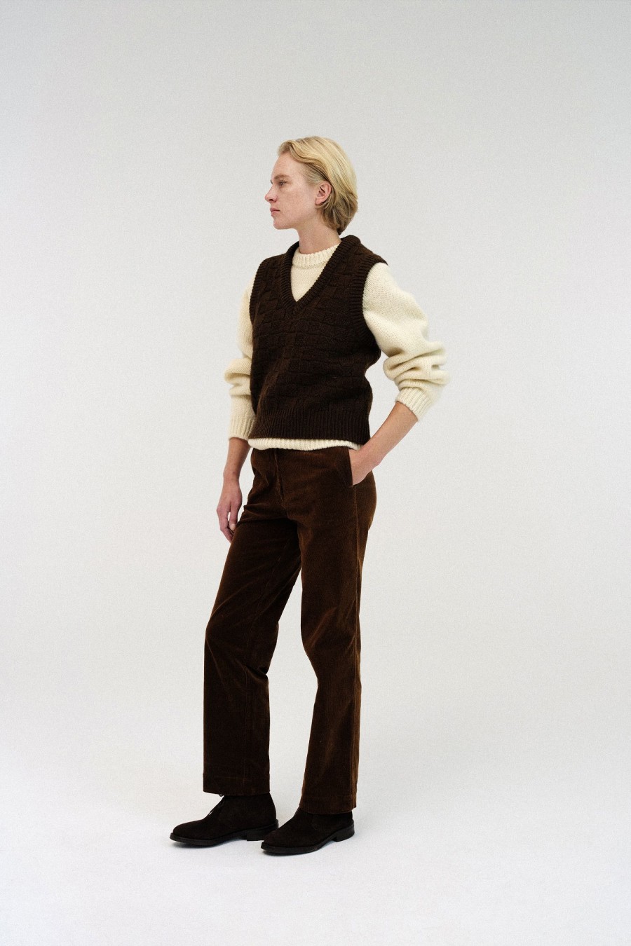 Tops Nothing written | Chess Wool Vest (Brown)