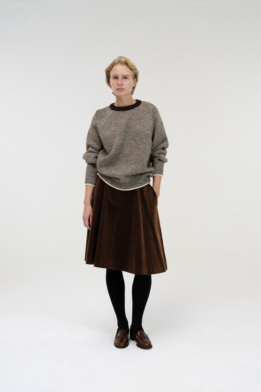 Bottoms Nothing written | Rolin Corduroy Flared Skirt (Brown)