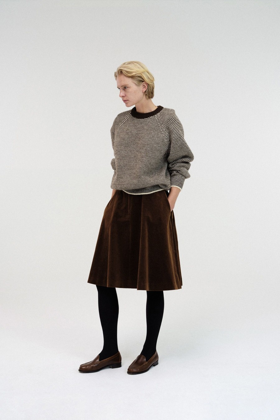 Bottoms Nothing written | Rolin Corduroy Flared Skirt (Brown)