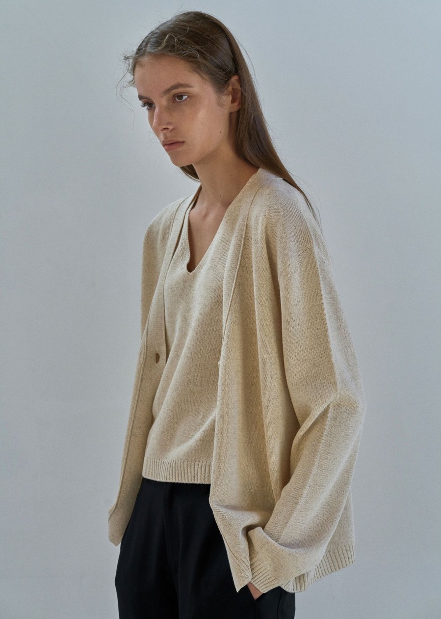 Essentials Nothing written | 3Rd / One Button Paper Cardigan (Oatmeal)