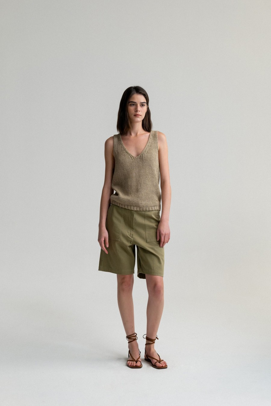 Tops Nothing written | 2Nd / Bamboo V-Neck Sleeveless Knit (Beige Khaki)