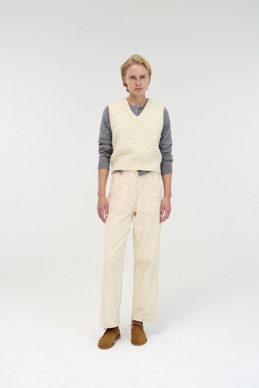 Tops Nothing written | Chess Wool Vest (Ivory)