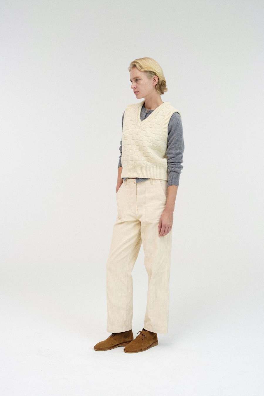 Tops Nothing written | Chess Wool Vest (Ivory)