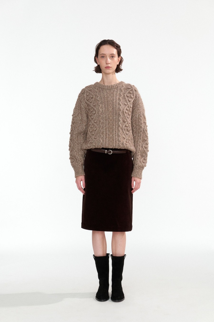 Bottoms Nothing written | Morison Corduroy Midi-Skirt (Dark Brown)