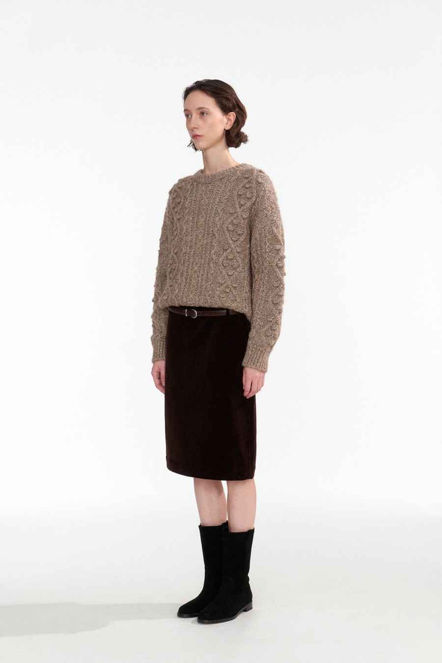 Bottoms Nothing written | Morison Corduroy Midi-Skirt (Dark Brown)