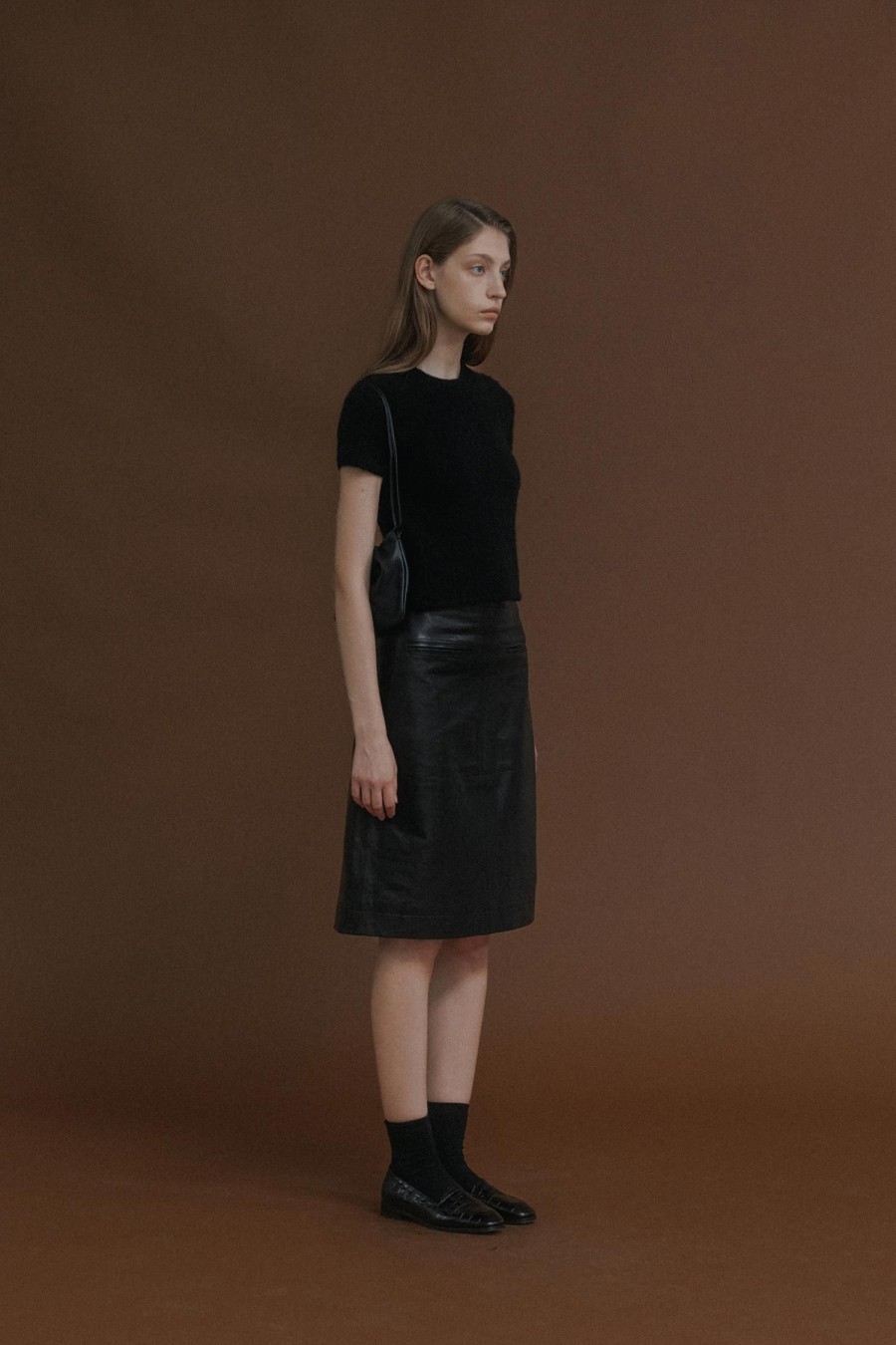 Exclusive Nothing written | Leather Midi Skirt (Black)