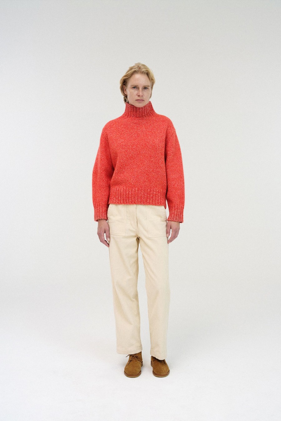 Tops Nothing written | Boyfriend Turtle Neck Sweater (Red And White)