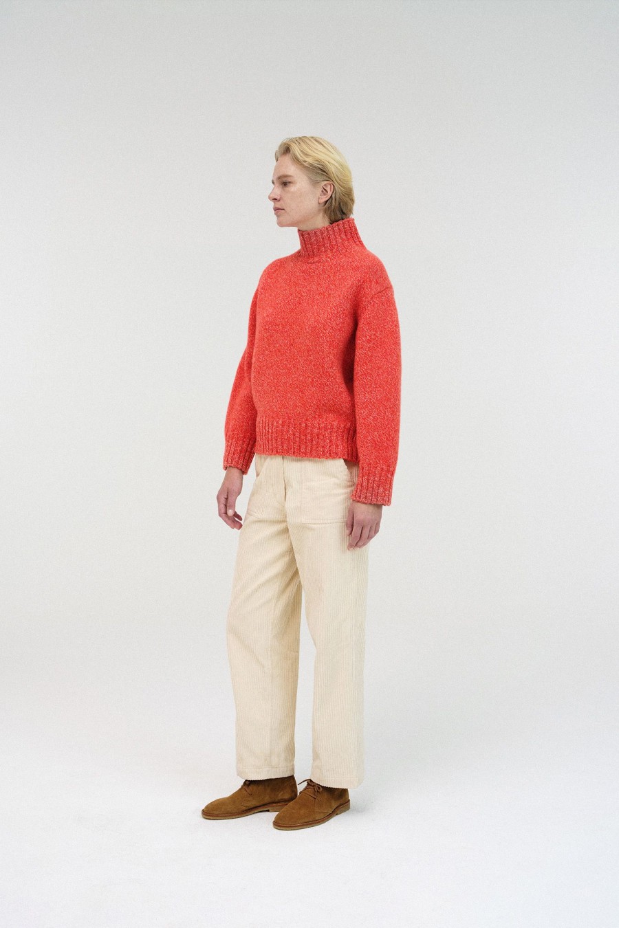 Tops Nothing written | Boyfriend Turtle Neck Sweater (Red And White)