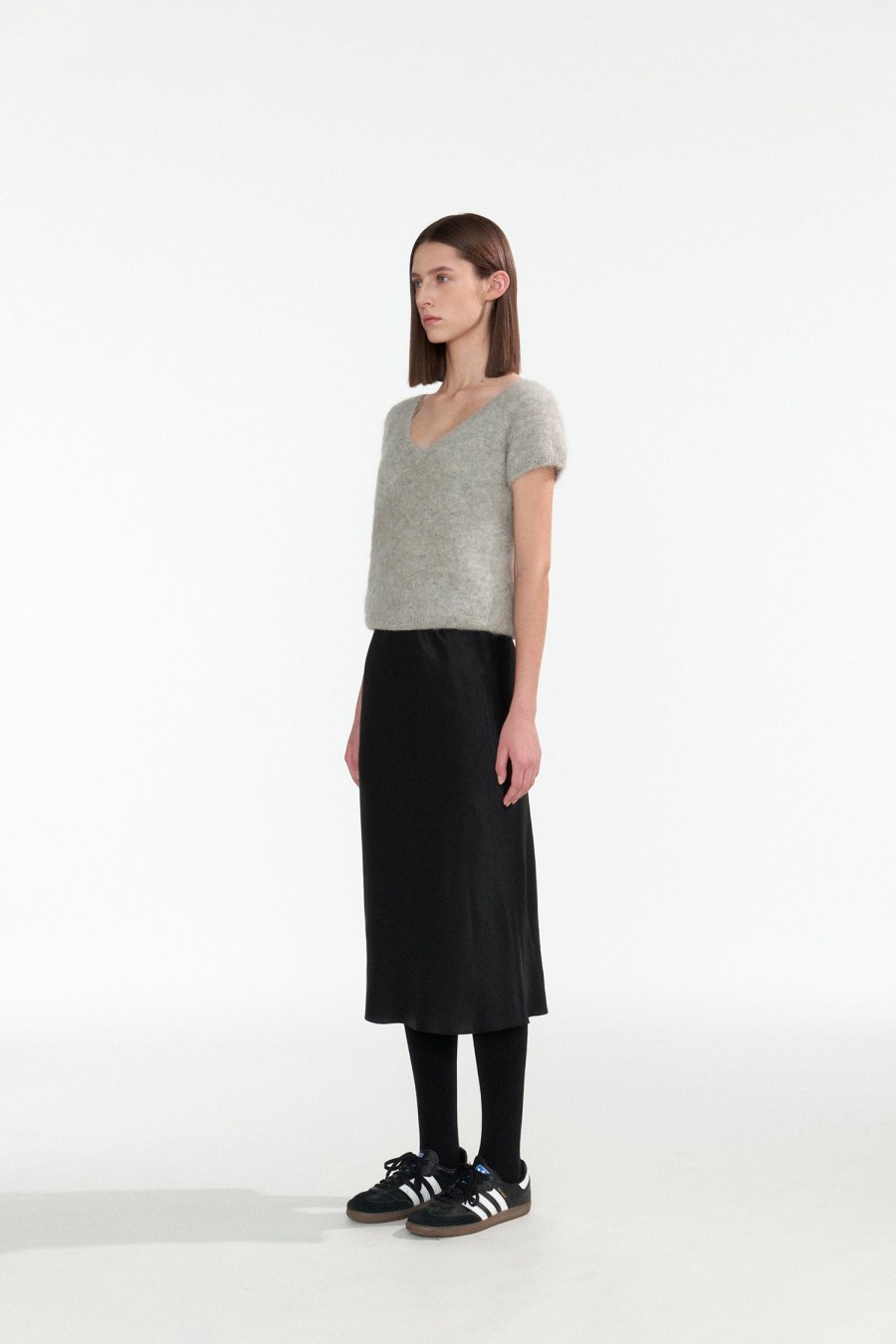 Tops Nothing written | 4Th/ Sienna V-Neck Short Sleeve Knit (Gray)