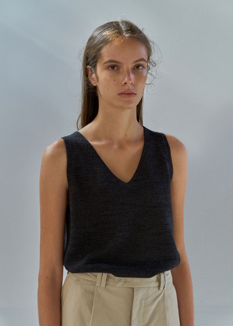 Tops Nothing written | 2Nd / Paper Sleeveless Top (Dark Gray)