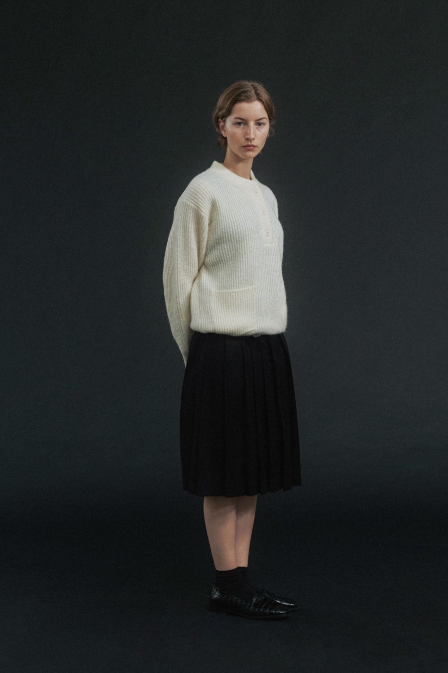 Tops Nothing written | Shetland Wool Henri-Neck Pullover (Ivory)