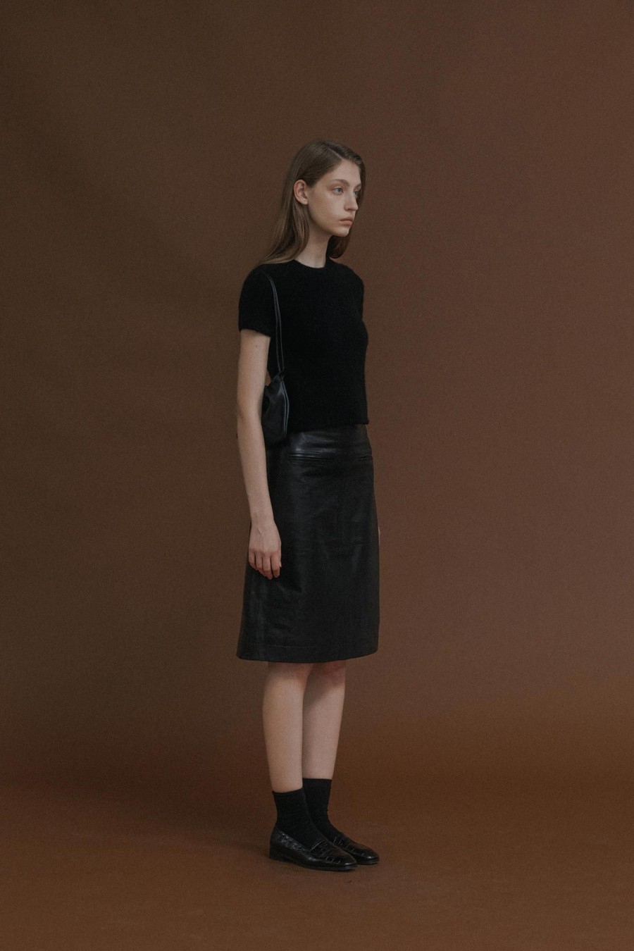 Bottoms Nothing written | Leather Midi Skirt (Black)